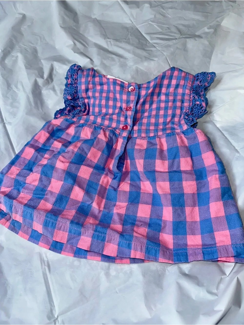 GAP Pink and Blue Gingham Ruffle Top